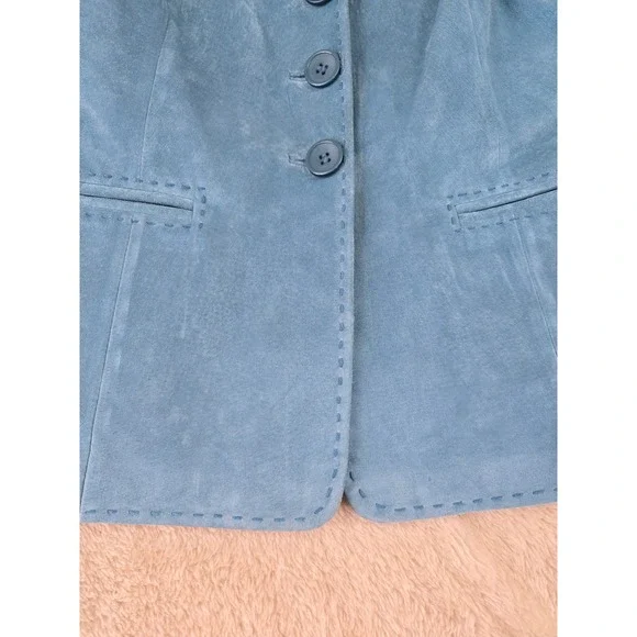 Margaret Godfrey Blue Suede‎ Button Up Blazer Women's Size 8 Classic Tailored - Picture 2 of 16